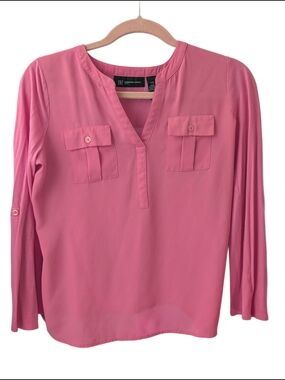 Rose Pink Split V-Neck Utility Blouse INC International Concepts